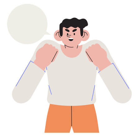 Business people, students, employees cheer up with fists up gesture and smile. Cheerful happy character support, encourage or motivate friend, colleague or coworker. vector illustration.のイラスト素材