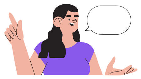 Female character talk or have conversation. woman with speach bubble. Concept of teaching, conversation, speach for educational, business banner, landing web page, language speaking application.のイラスト素材