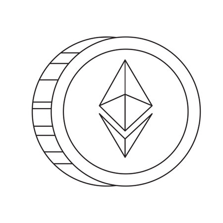 Etherium icon outline or line art style. Vector illustration of etherium coin vector icon design for mobile application, ui, web site.のイラスト素材