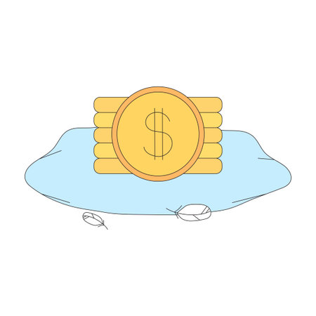 family budgeting. Money savings, financial cushion building, future investment. Keep money safe. Financial planning and well-being. Flat vector illustration of coin on cushion feel comfortable.のイラスト素材