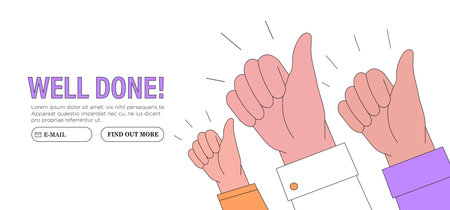 Thumb up hand gesture vector illustration. Good, great job, well done, ok or like symbol vector business or marketing concept for website or social media banner, ui. Concept of approval, agreement.のイラスト素材