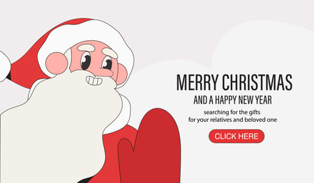 Groovy Christmas character. Santa Claus vector illustration in trendy retro cartoon style. Merry Christmas and Happy New year greeting card, poster, print, party invitation, placard or background.のイラスト素材