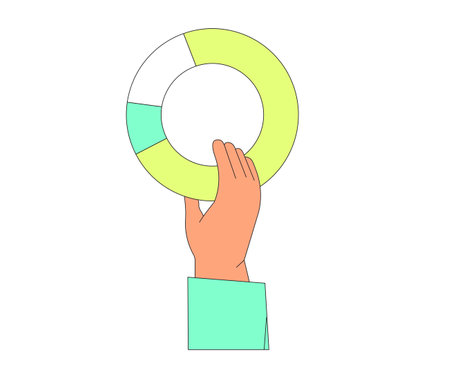 Economics strategy, analysis of sales, statistic, data statistic illustration for banner, landing web page. Analyst hand collect data and analyze business, business solution for ui or mobile app.のイラスト素材