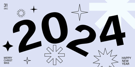 Creative concept of 2024 Happy New Year posters. Design template with typography logo 2024 for celebration and season decoration. Minimalistic trendy backgrounds for branding, banner, cover, card.のイラスト素材
