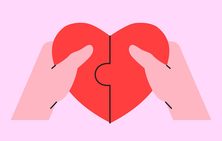 Hands hold red heart shape isolated on pink background. Vector illustration concept for Valetines day, social media like, charity or blood or organ donor. Send love or send valentines greeting card.のイラスト素材