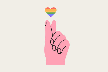 LGBT rights, pride month or social issues event or festival celebration banner, poster, placard, social media advertisement, invitation, greeting card with hands holding rainbow heart. Pride week.のイラスト素材