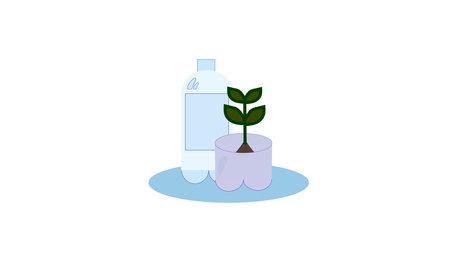 Plastic bottle and plant, environmental issues, World Environment Day, plastic, blue plastic bottle, plant in a bottle, take care of nature and planetのイラスト素材
