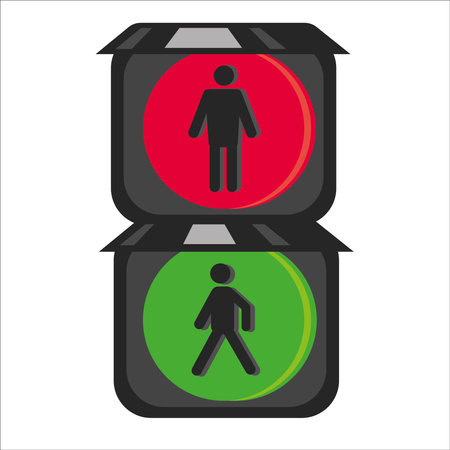 Horizontal traffic light road sign with red green color signal, traffic light flat icon on white backgroundのイラスト素材