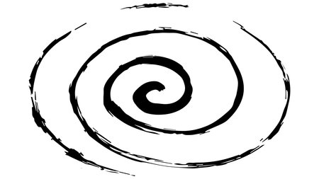 Large black whirlpool hand drawn in ink on white background, careless spiral drawn with dry wide brush, the concept of hypnosis, imitation of hallucinations, grunge styleのイラスト素材