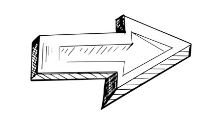 Ink drawn arrow, White doodle arrow, hand drawn pointer in doodle style, arrow drawn by child, scribble arrow, arrow sketch for app, banner, hand drawn ink arrow icon, arrow symbolのイラスト素材