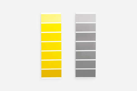 Color swatches with colors of the year 2021 - Illuminating and Ultimate Gray. Color trend palette....