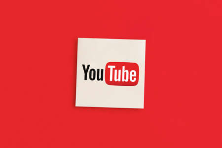 MOSCOW, RUSSIA - 12 OCT 2021: Youtube logo on a red background