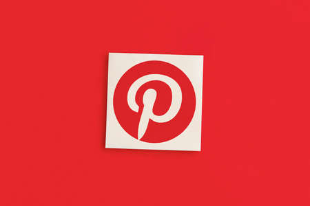 MOSCOW, RUSSIA - 12 OCT 2021: Pinterest logo on a pink backgroundのeditorial素材