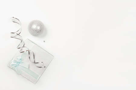 Christmas decoration on a white background with space for text. Top view. Flat layの写真素材