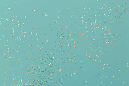 Confetti on blue background. Christmas concept. Flat lay, top view