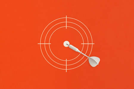 Dart on red target. top view. flat lay.の写真素材