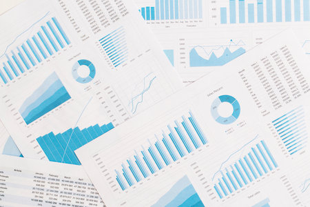 Business graphs and charts on table. Financial development, Banking Account, Statistics