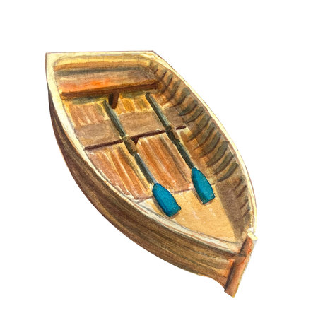 Wooden boat watercolor illustrationの写真素材