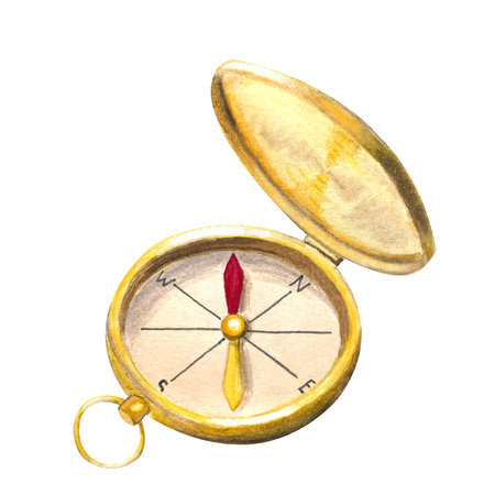 Golden compass watercolor illusrtationの写真素材