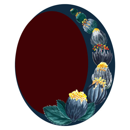 Dark moody fantasy flower watercolor oval frameの写真素材