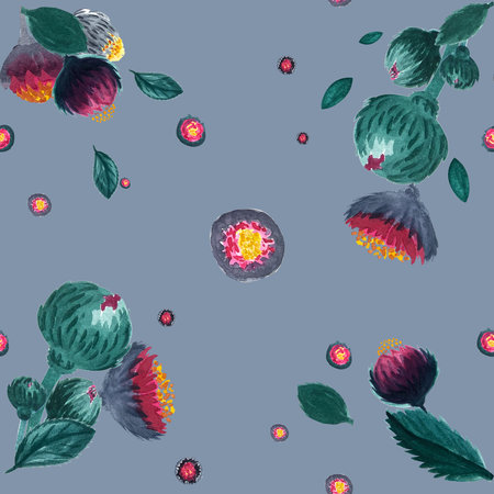 Dark and moody fantasy flower watercolor patternの写真素材