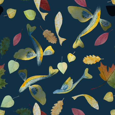 Watercolor hand-drawn fishes fall eavesの写真素材