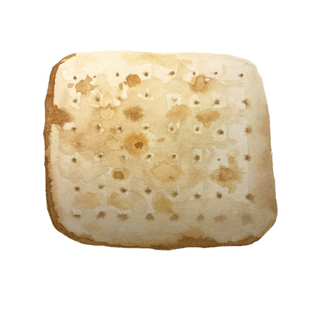 Watercolor Passover bread matzah isolated on whiteの写真素材
