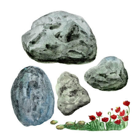 High quality watercolor landscape elements isolated on whiteの写真素材