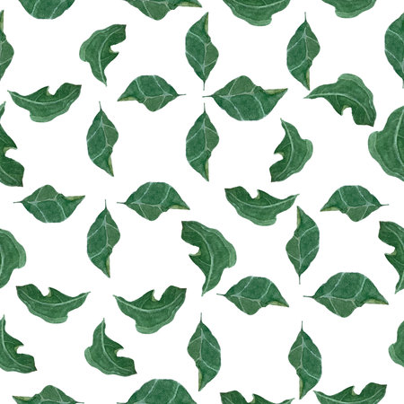 Green leaves watercolor seamless pattern. High quality hand-painted detailed textured watercolor illustrations are perfect for patterns, botanical designs, packages, prints, wrapping paper, cardsの写真素材