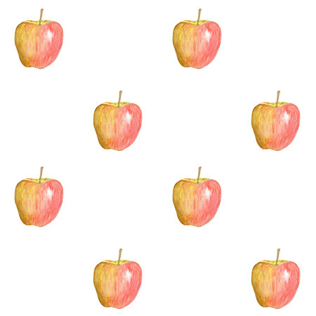 A shiny striped apple watercolor seamless pattern isolated on white. Hand-painted art perfect for...