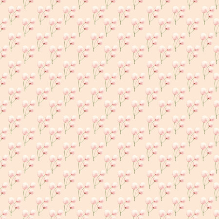 Pink berries on green stems seamless watercolor pattern on pastel background. Hand-painted for use in textile prints, gift wrap, packaging design, branding, stationery, and seasonal decor. Minimalisticの写真素材