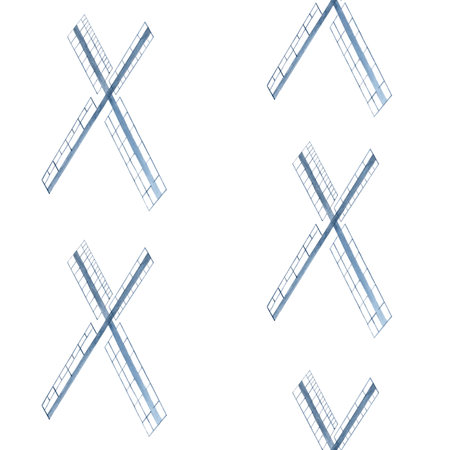 Abstract windmill blades arranged in rows on white background.Seamless watercolor pattern. Airy,...