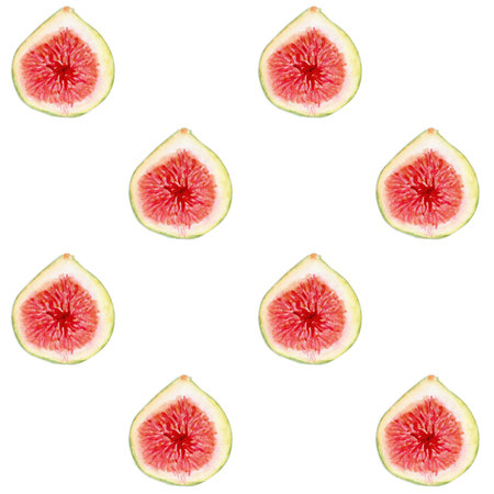 Figs with red pulp watercolor seamless pattern isolated on white. Hand painted illustration perfect...