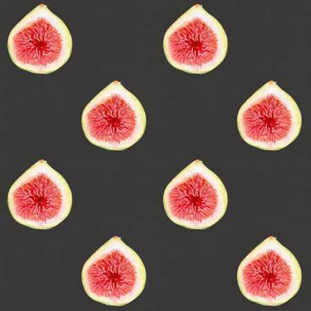 Figs with red pulp watercolor seamless pattern isolated on grey. Hand painted illustration perfect...