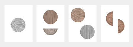 Trendy set of hand drawn compositions of the middle of the century. Abstract vector design for wall art and interior decor. Minimalistic organic template in earthy shades.のイラスト素材