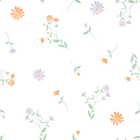 Floral seamless vector pattern. Cute background in a small flower. Multicolored botanical print. Wildflowers. flower meadow.のイラスト素材