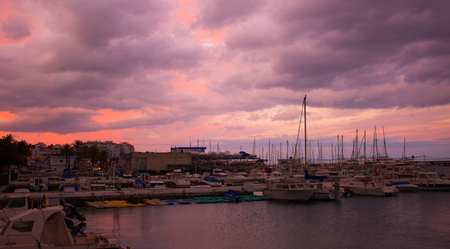 Port. Sunset. Estepona city, Andalusia, Spain.のeditorial素材