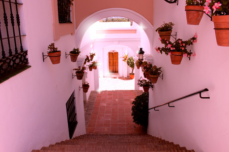 Stairs. Beautiful Spanish village. Costa del Sol, Andalusia, Spain.の写真素材