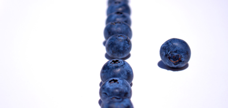 Blueberry. Close-up view of fresh blueberries isolated on white background.の写真素材