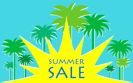 Comes out. Summer sale with abstract sun. Vector illustration.のイラスト素材