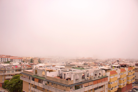 Fog. Little Mediterranean city. Costa del Sol, Andalusia, Spain.の写真素材