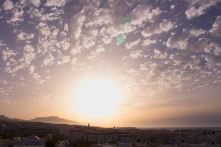 Sunrise. Beautiful sunrise in the city. Spain.の写真素材