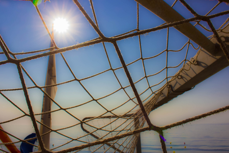 Beach Football net on the beach. Costa del Sol, Andalusia, Spain.の写真素材