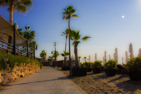 Beach Summer landscape. Mediterranean sea, Costa del Sol, Andalusia, Spain.の写真素材