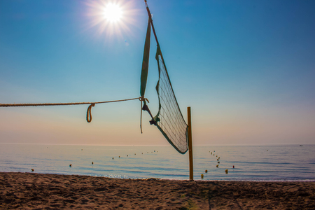 Beach view. Volleyball net on the beach. Costa del Sol, Andalusia, Spain.の写真素材