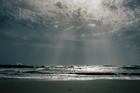 Storm The beach of Estepona during a storm. Andalusia, Spain.の写真素材