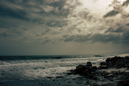 Storm The beach of Estepona during a storm. Andalusia, Spain.の写真素材