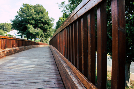 Bridge. Wooden bridge. Estepona, Costa del Sol, Andalusia, Spain.の写真素材