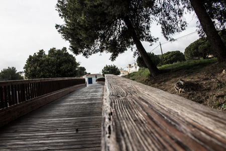 Bridge. Wooden bridge. Estepona, Costa del Sol, Andalusia, Spain.の写真素材