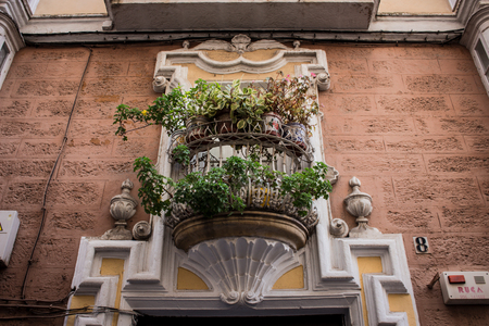 Facade Traditional buildings of Cadiz. Cadiz. Picture taken on February 10, 2018.のeditorial素材